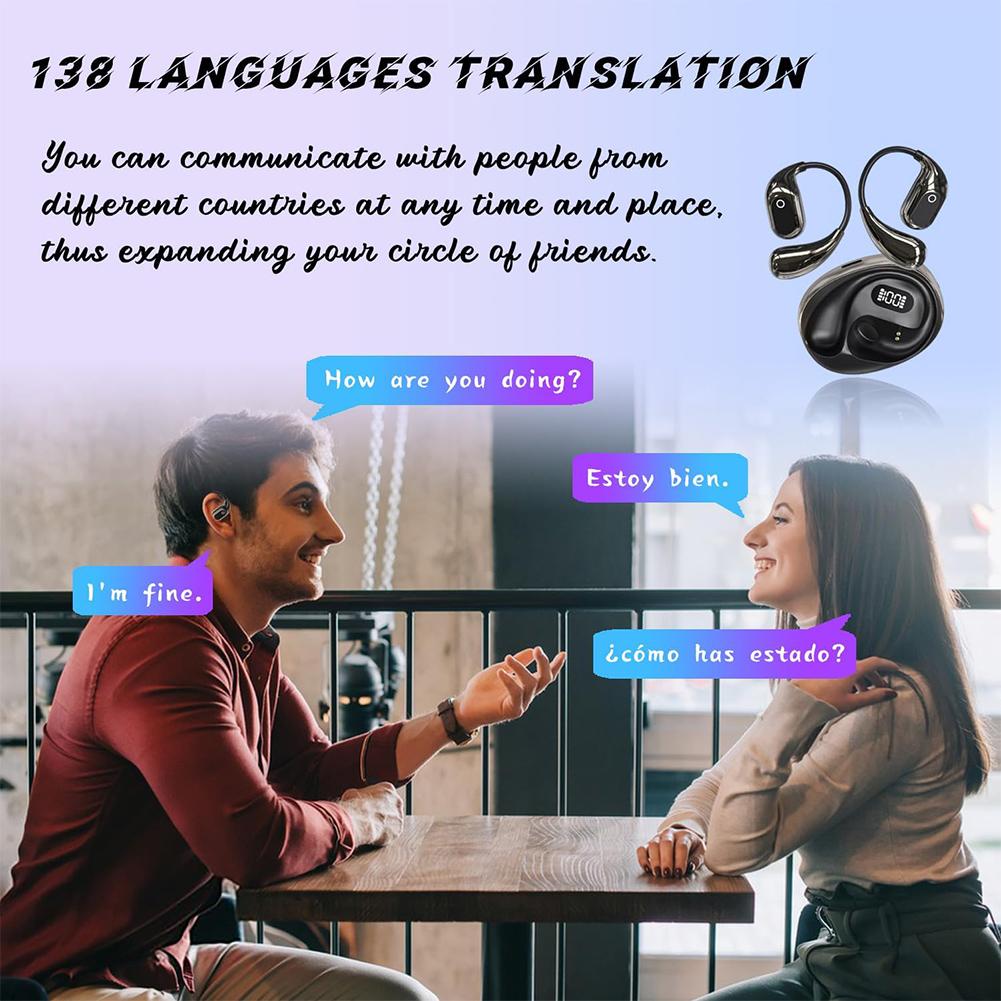 AI Language Translation Earbuds 138 Languages Bluetooth-Compatible 5.3 Translator Earbuds Open Air Traductor for Business Travel