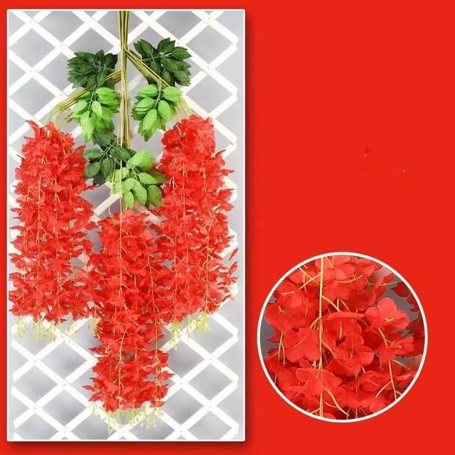 

12 шт., искусственные цветы глицинии, подвесная гирлянда, лоза из ротанга, искусственный цветок, шелковые цветы для дома, сада, свадебное украшение красный