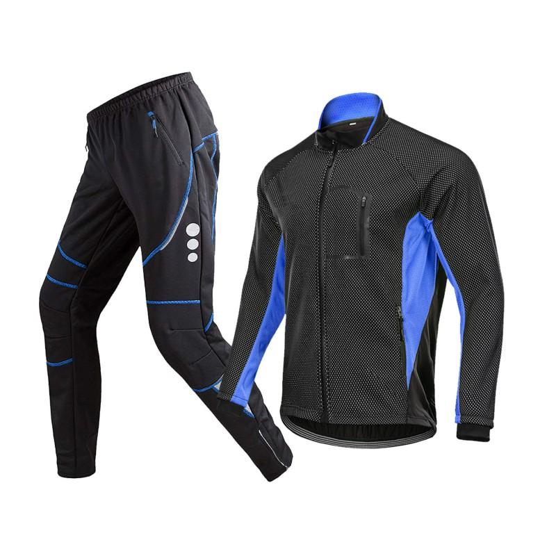 Ensemble veste et pantalon d'hiver pour homme pour le cyclisme Chaud Coupe-vent Thermique Tenue de vélo Temps froid