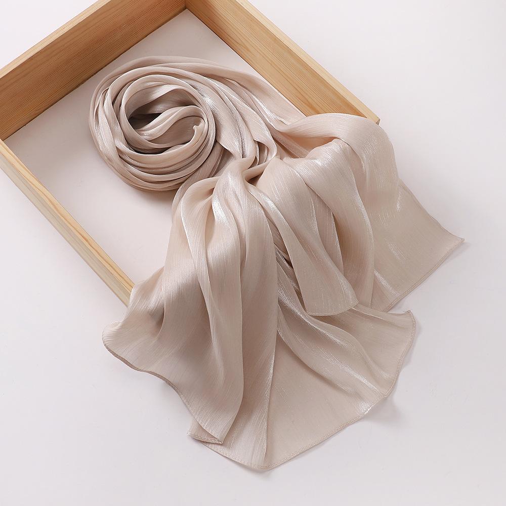 Island Wrinkled Scarf Women'S Shawl Island Satin Smooth Crepe Solid Color Bright Silk Yarn Malaysian Headscarf