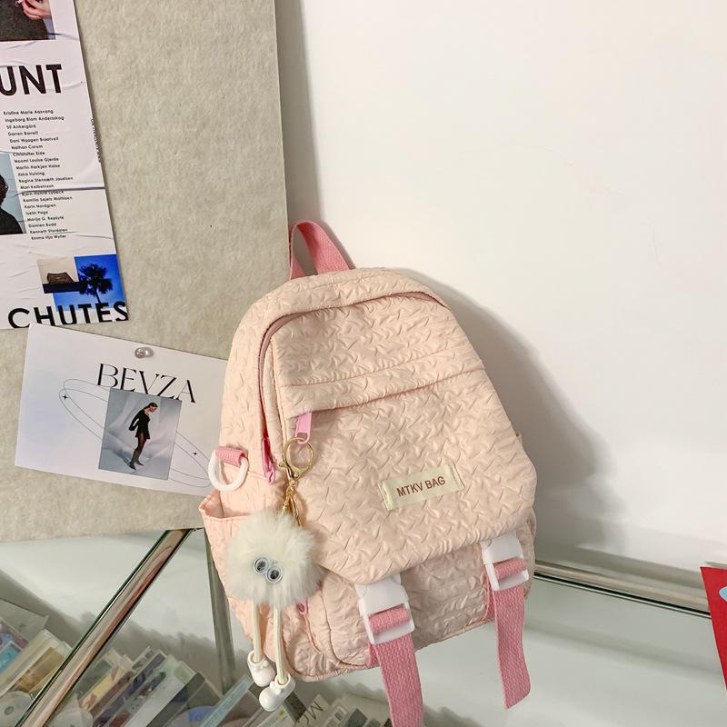 Adorable Candy Color Backpack with Korean Pendant - Milky Macaron Shades for Students