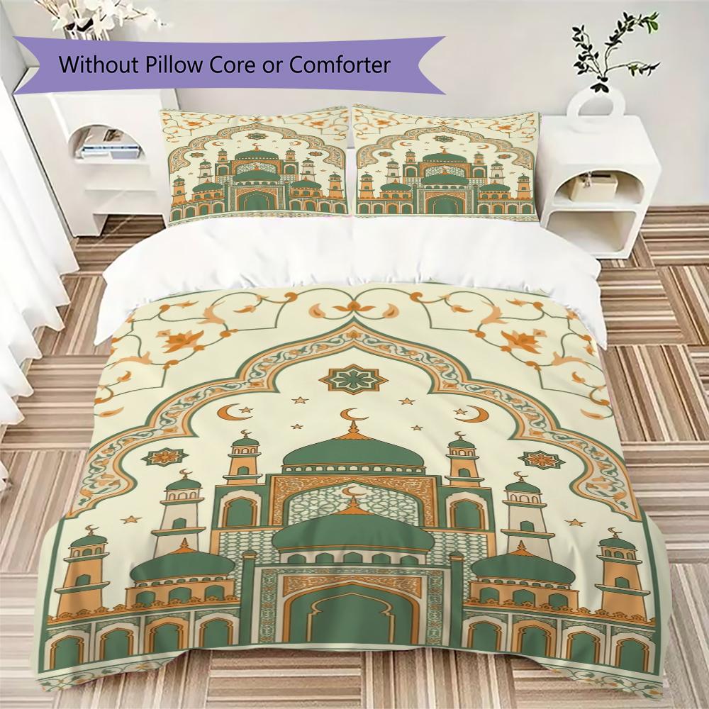 Muslim Pattern Bedding Uilt Set Uilt Cover Pillowcase Home Decoration Birthday Gift (1 * Duvet Cover + 2 * Pillowcase  Without Core)123