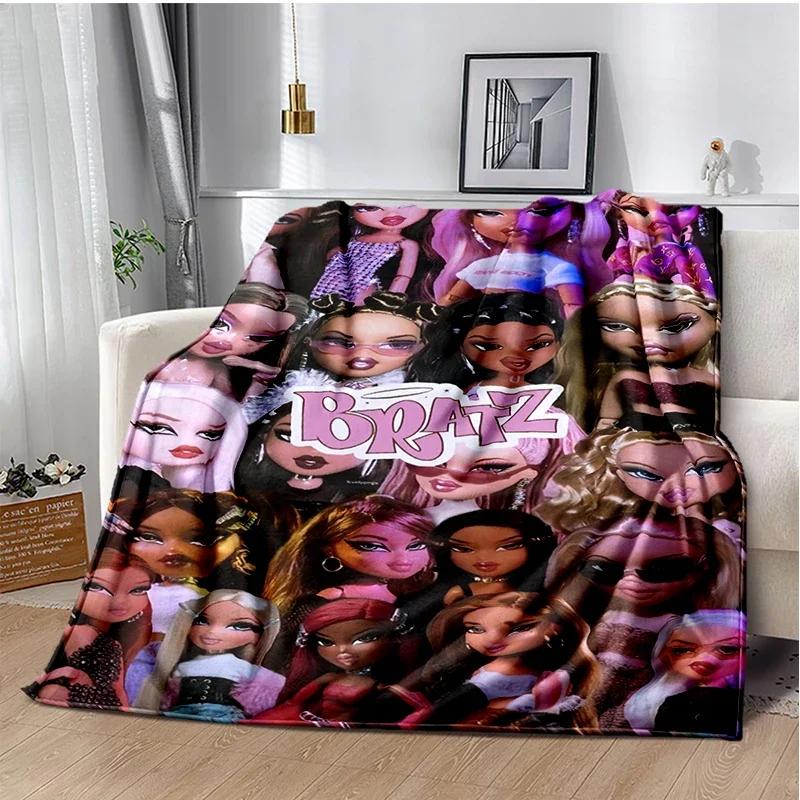 Kawaii Bratz Cartoon Anime Cute Throws Blanket Girl Sofa Home Hiking Picnic Bed Fashion Super Soft Flannel Blanket Birthday Gift