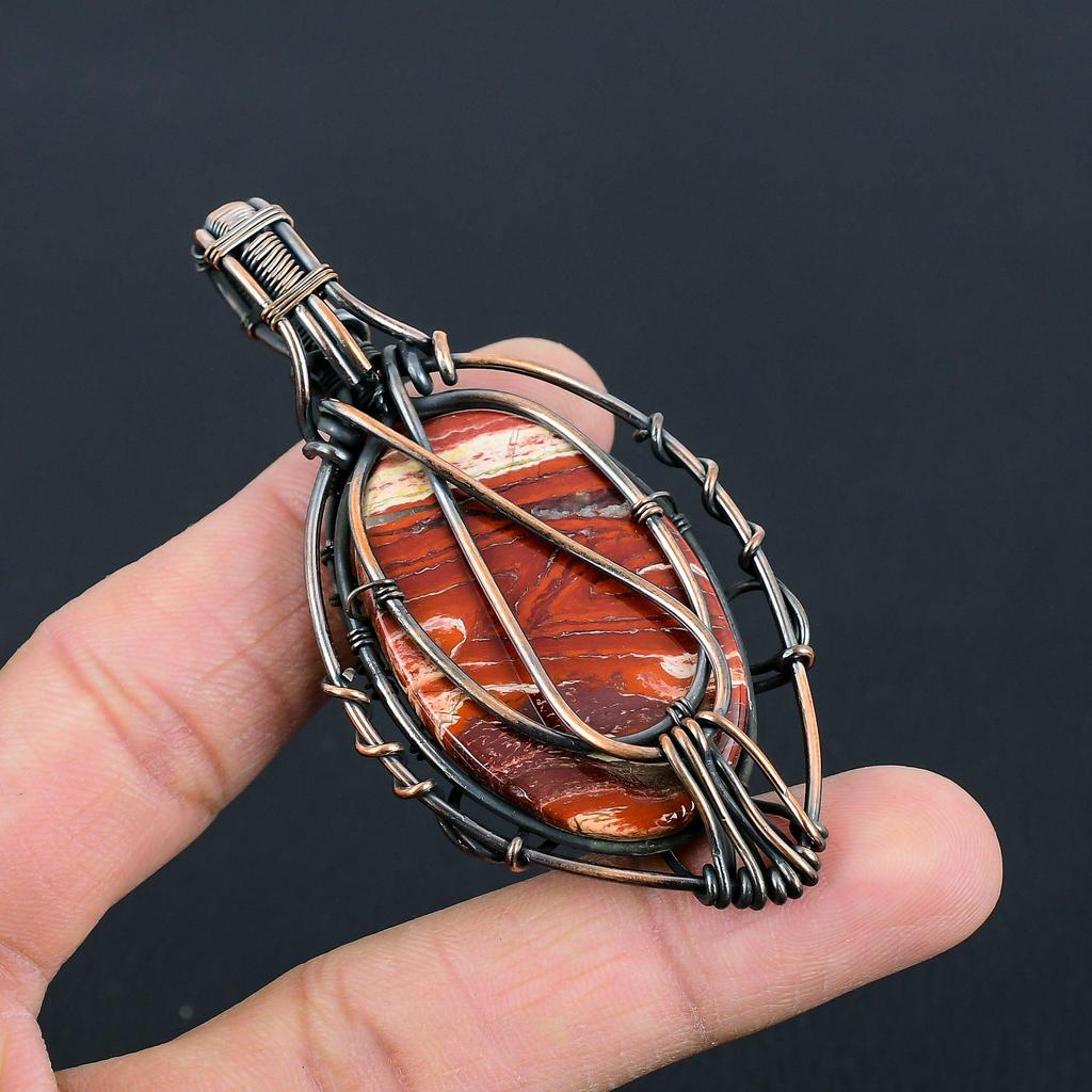 Tree Of Life Red Snake Skin/ Red River Jasper Gemstone Handmade Pure Copper Wire Wrapped Pendant Jewelry