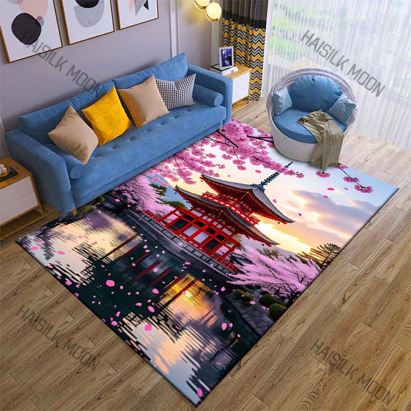 Cherry Blossoms, Red Tower Carpet for Living Room Bedroom Sofa Home Decor Rus Non-slip Floor Mat Luxury Gift Multiple Sizes