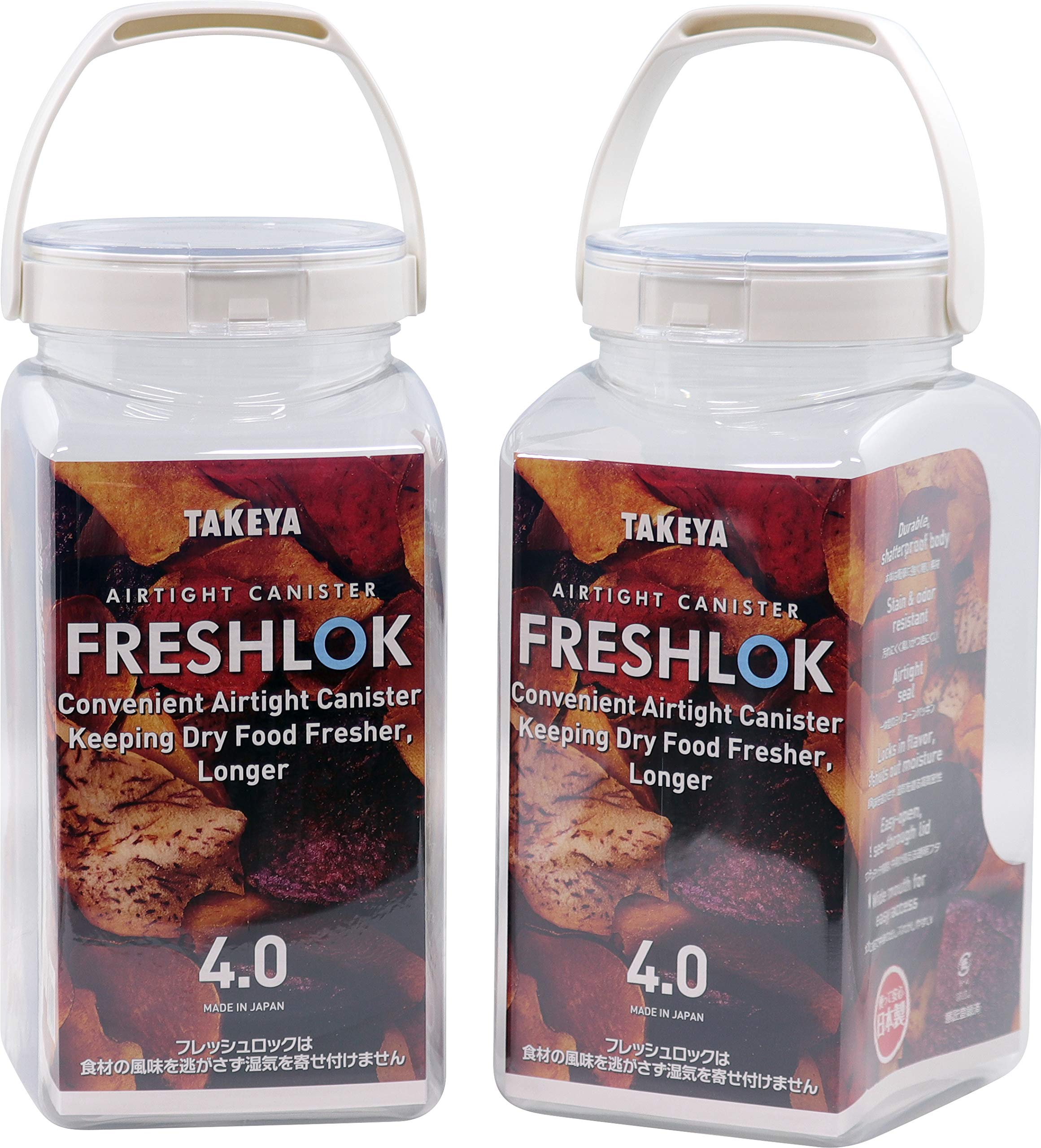 

Takeya Freshlock White Storage Set of 4L with Perfect for Potato and Snacks [Official] Containers, 2, Square, (4000ml), Spoon, Airtight,