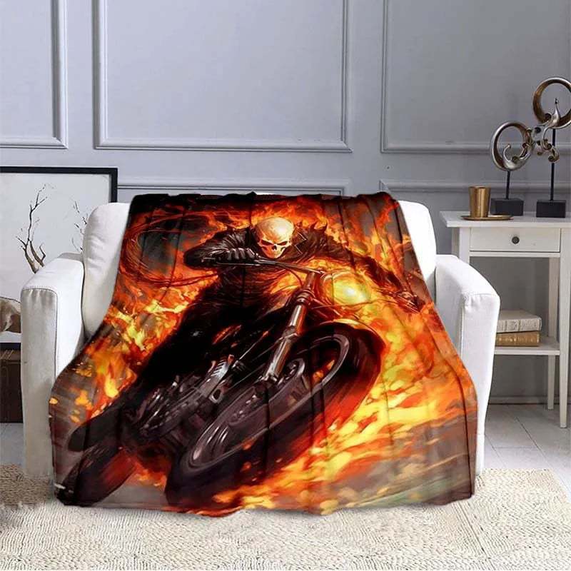 Flame Skeleton Motorcycle digital-printed polyester Bedroom velvet flannel cover blanket Fleece soft cover blankets for beds