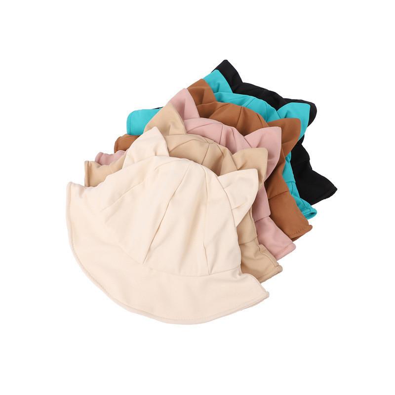 Lovely Cat Ears Fisherman Hat Women's Spring Summer Versatile Cute Girl Ins Sunscreen Pure Color Round Top Basin Hat Trendy