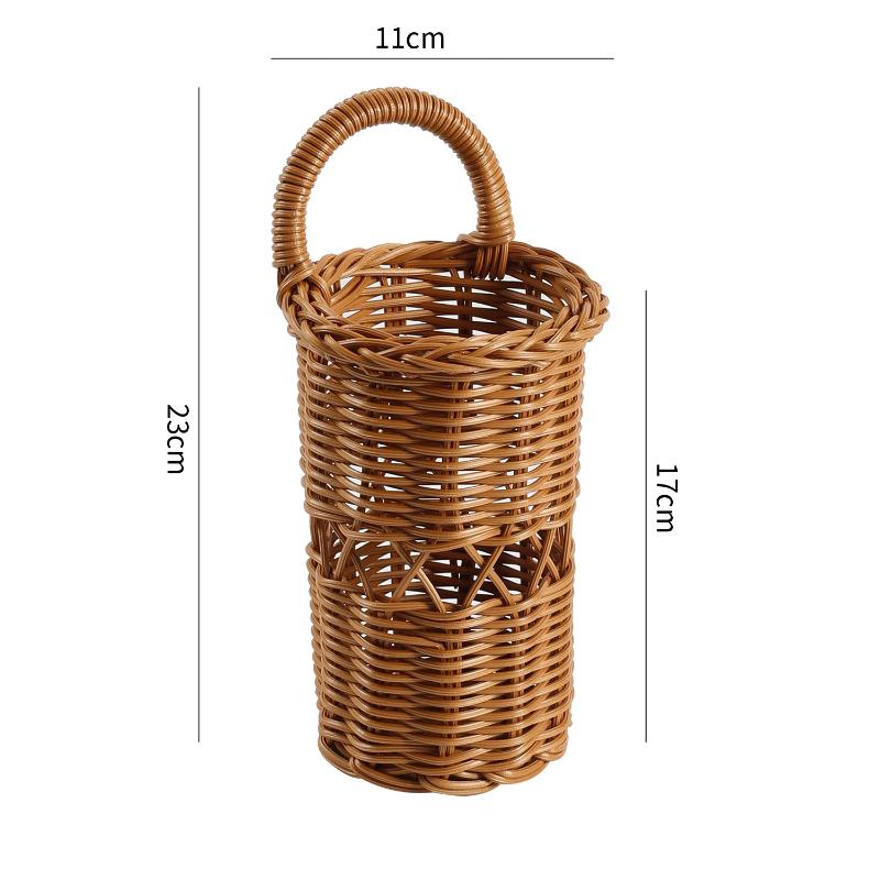 Rattan Weaving Chopstick Cage Wall Mounted Simulated Flower Decoration Hanging Basket Kitchen Tableware Storage Holder