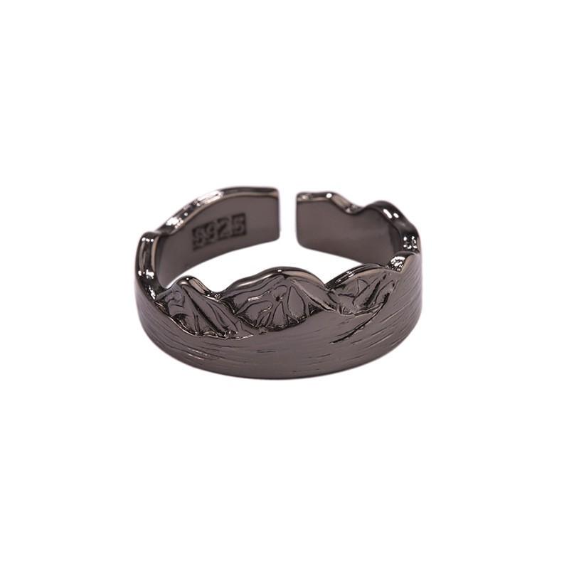 Adjustable Unisex Vintage Oxidized Copper Silver-Plated Geometric Ring With Hand-Carved Leshan Motif