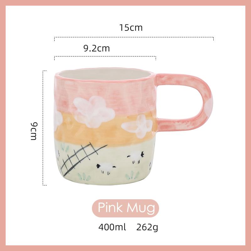 

400 мл расписанная вручную керамическая большая кофейная кружка с ручкой в корейском стиле с цветочным узором и молочным чаем, безопасная для микроволновой печи 400ml розовый