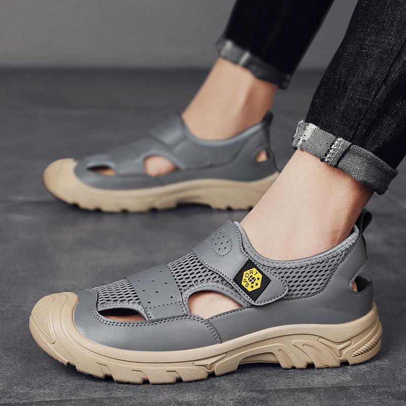 

2024 Летние мужские сандалии из кожи, мужская повседневная обувь, мужские кожаные сандалии для мужчин, пляжная обувь, римская обувь, большой размер 44 44 серый