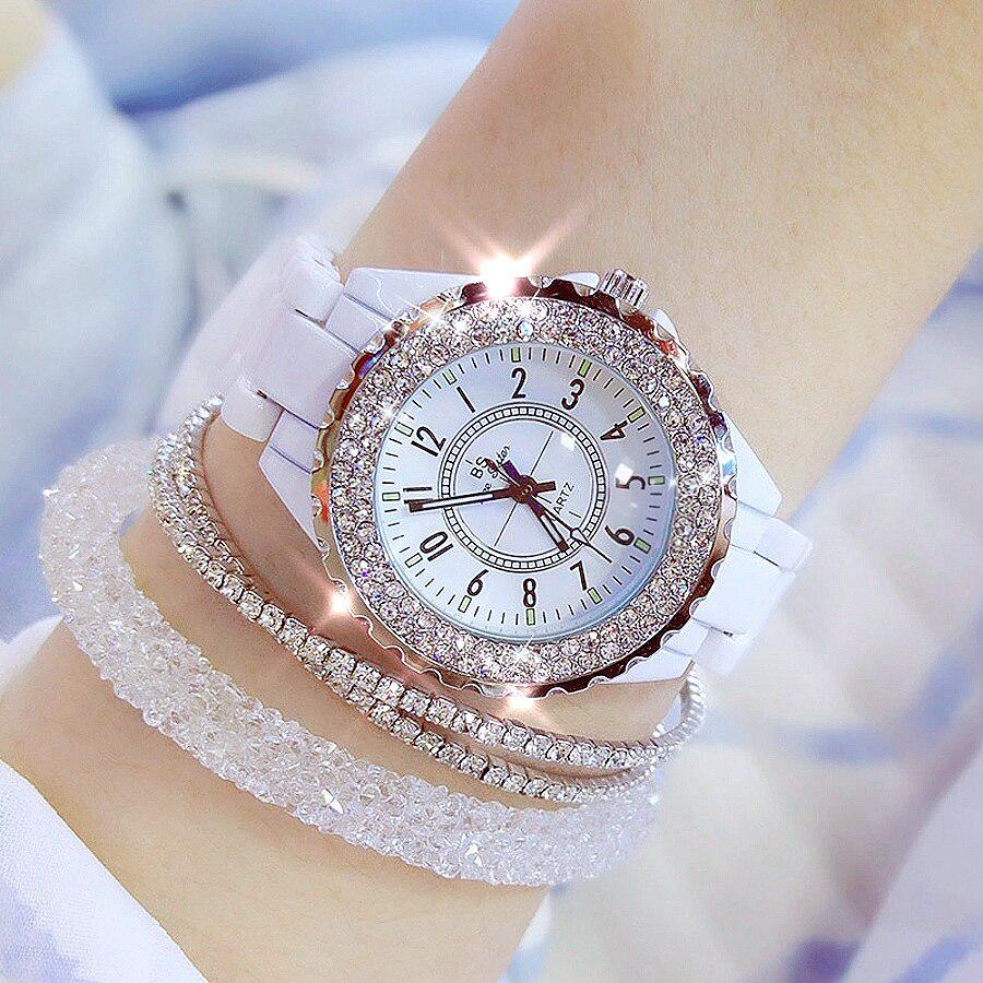 BS Bee Sister Women Watch Luxury Wristwatch White Ceramic Fashion Ladies Quartz Watch Reloj Mujer Feminino Relogio Saati