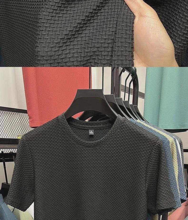 2024 Men's Summer Ice Silk Round Neck Mesh T-Shirt - Short Sleeve, Lightweight, Solid Color