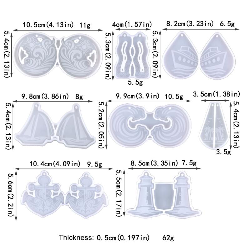 8Pcs Multiple Styles Earrings Silicone Mold Suitable for Epoxy Resin Diy Crafts Ornament Pendant Keychain Jewelry Making