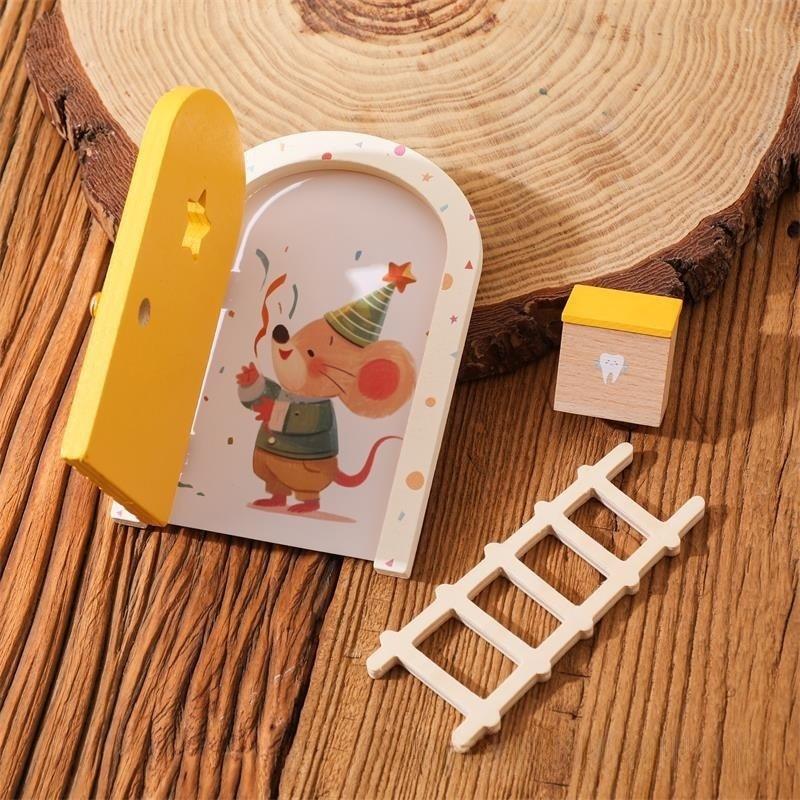 1 Set Exquisite Character Stickers Cute Pretend Play Wooden Arch Openable Door Toys Gift Montessori Wooden Fairy Door Kit