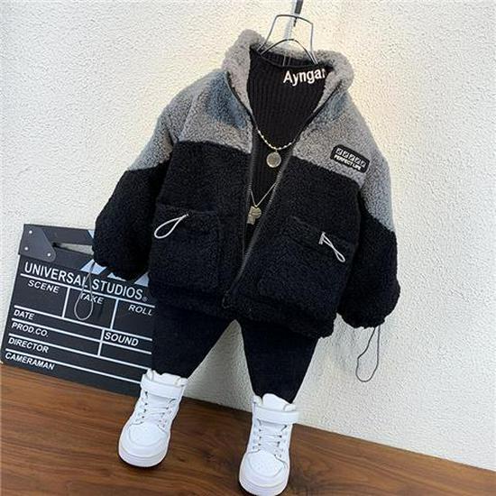 Boys' Plush Lined Jacket - 2025 Winter Style Lambswool Baby Coat, Children's Thick Cotton Padded Outerwear