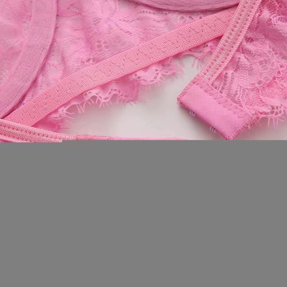 Pink Lace Embroidery Backless Stocking 3-Piece Set for Women