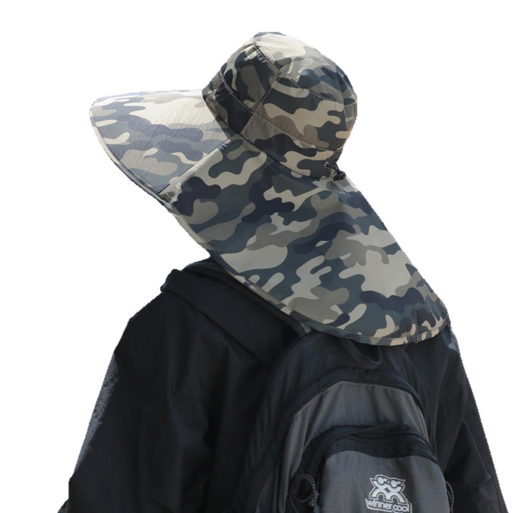 Camouflage Hat Men's Summer Outdoor Hiking Cycling Fishing Sun Protection Large Brim Face Covering Hat Fishing Mountaineering Bucket Hat