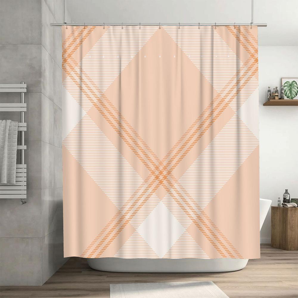 Pink Bath Shower Curtain With Modern Geometric Design For Bathroom Decor Waterproof Fabric Home Decoration Pink (180X240Cm) On