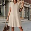 TIFICY Moda Donna Estate Primavera Colore Unico Stampa Manica Corta Scollo a V Linea Vita Larga Abiti Casual