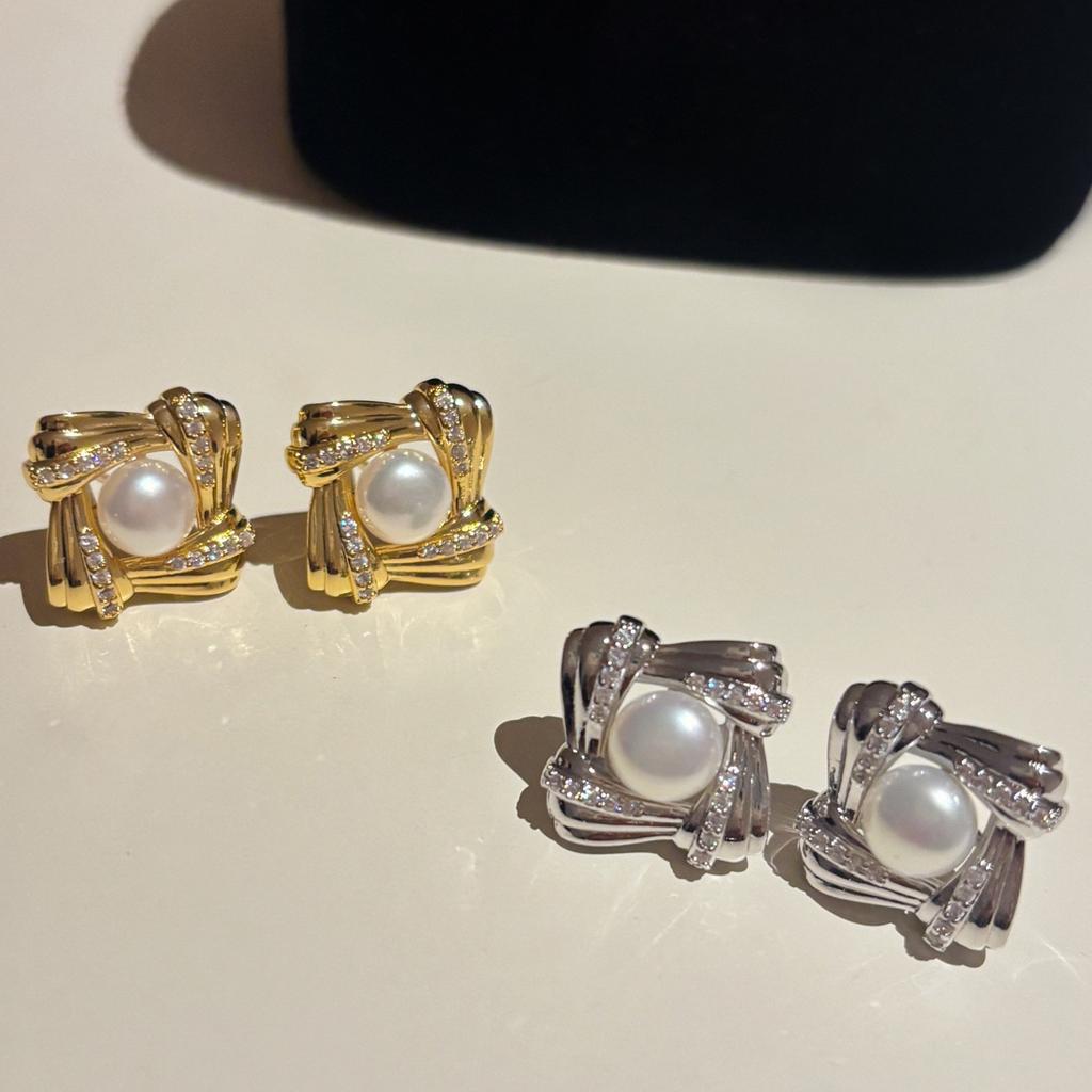 Heavy Industry Woven Natural Freshwater Pearl Stud Earrings Women's S925 Silver Needle Light Luxury High Sense Retro Temperament Earrings 2026