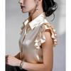 Summer new satin ruffle edge short-sleeved women's solid color casual shirt