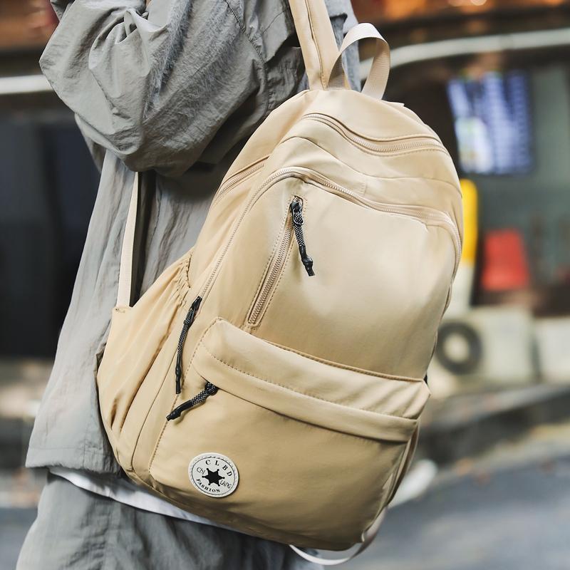 Middle School Student Schoolbag Women's Large Capacity Backpack Men Solid Color Nylon Backpack