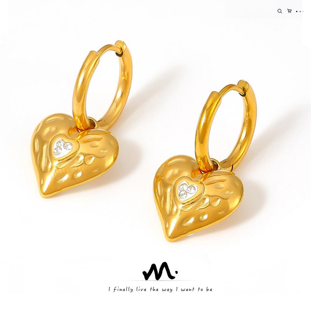 18K Gold-Plated Heart Earrings with Diamonds, Non-Fading Retro Style, European & American Inspired