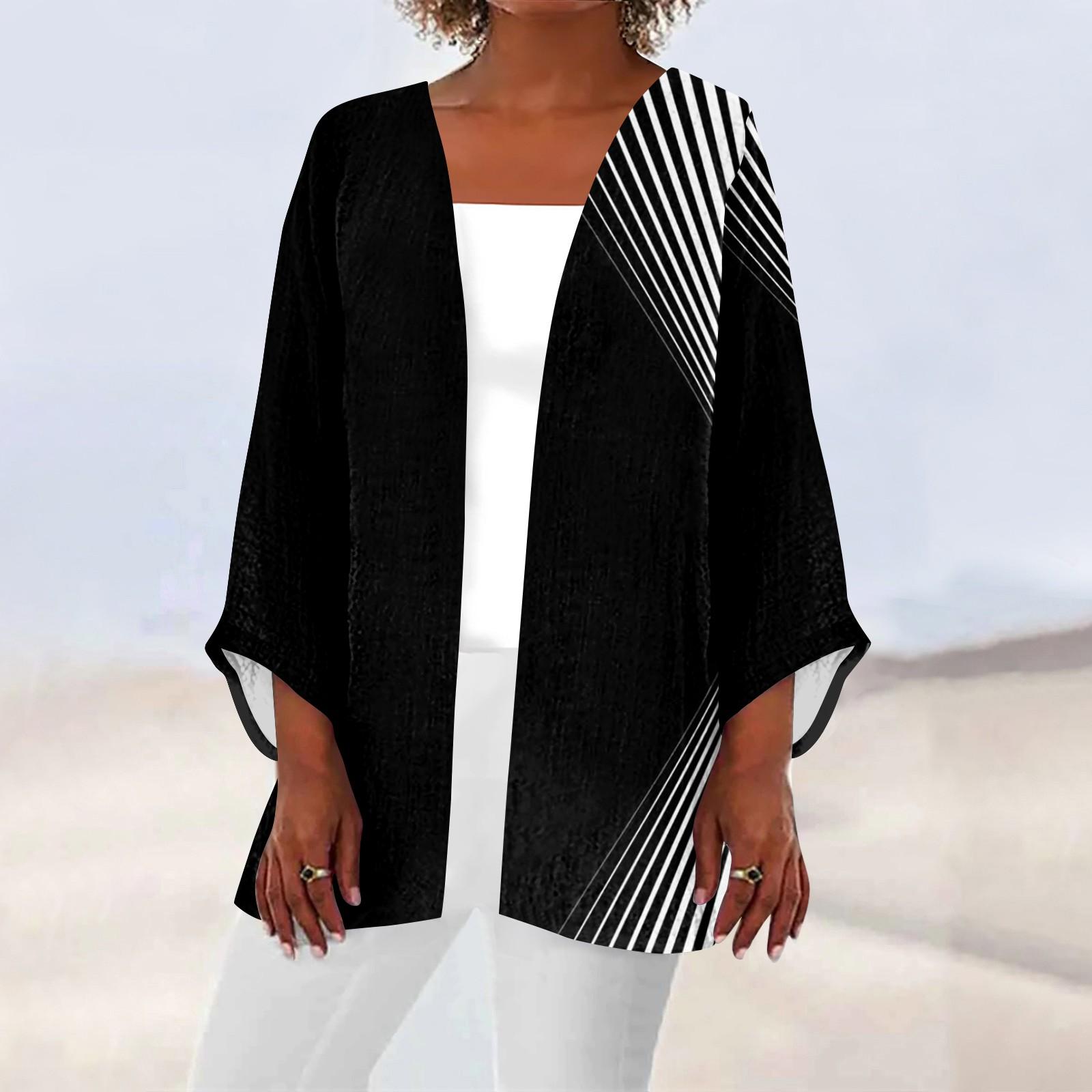 

Женская повседневная модная легкая куртка средней длины с принтом Caot в стиле ретро, ​​кардиган L чёрный