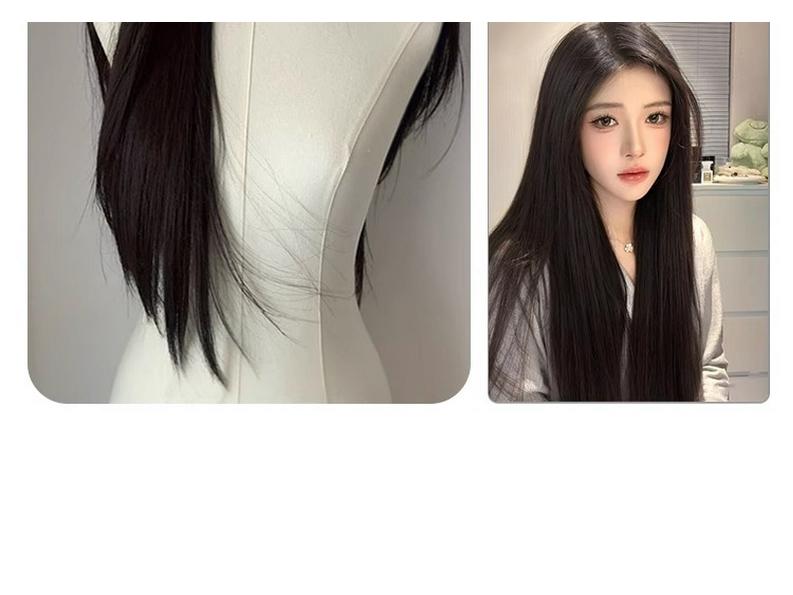 Women's Long Forehead Lace Wig with Natural Bangs - Fashionable Straight Hair, Full Coverage, Middle Parting.