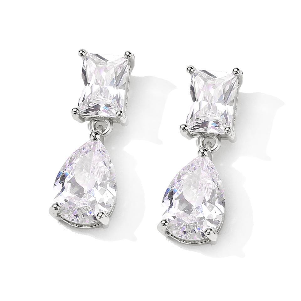 ZAKOL Elegant Square Teardrop Zirconia Dangle Earrings For Women Sparkling Bridal Wedding Party Jewelry Gift