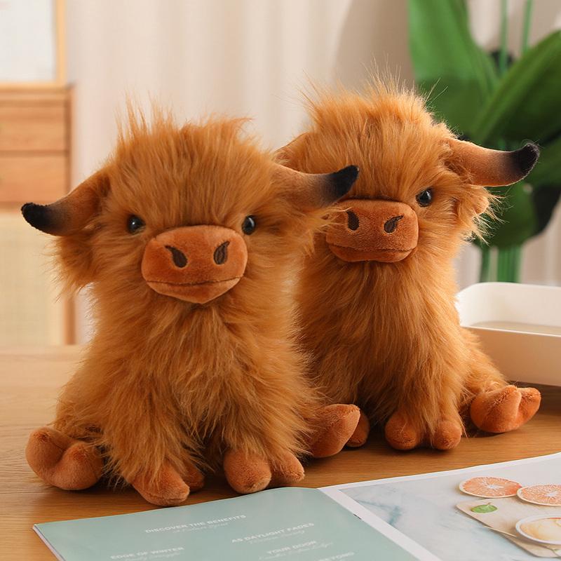 27cm New Simulation Scotland Highland Cow Animal Plush Doll Soft Stuffed Cartoon Highland Cow Plushie Gift for Kids Boys Girls