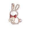 Cute Creative Pink Crystal Bowknot Rabbit Brooches For Women Pearl Rhinestone Lapel Pins Jewelry Clothing Accessories