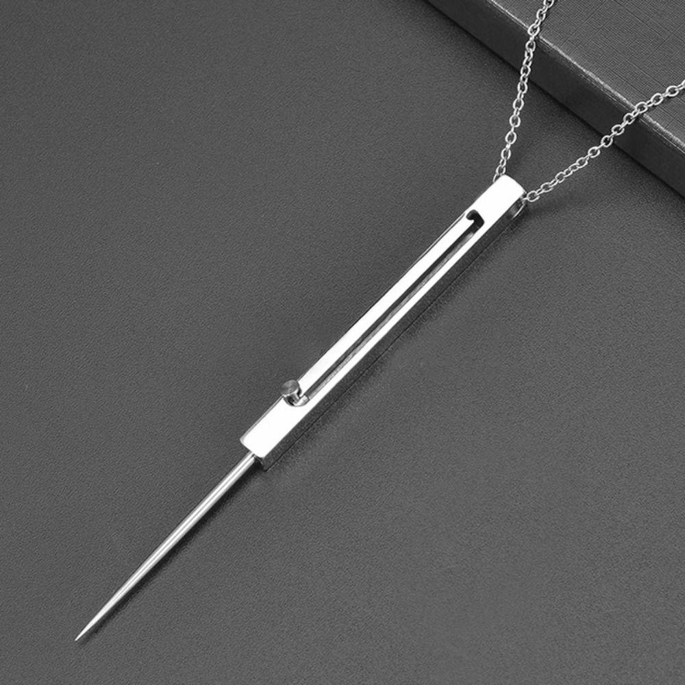 Retractable Square Toothpick Necklace Adjustable Length Metal Pocket Toothpick  Camping Tool