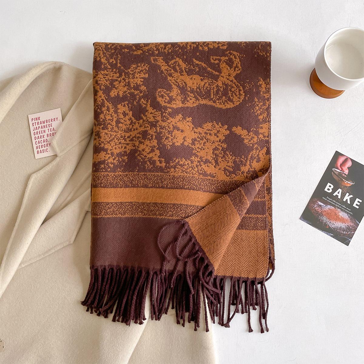 Écharpe en Cachemire Chaude pour Femme Hiver Luxe Haute Qualité Châle Pashmina Enveloppe Bufanda Hijab Étole de Voyage Écharpe Couverture 200x65cm brown