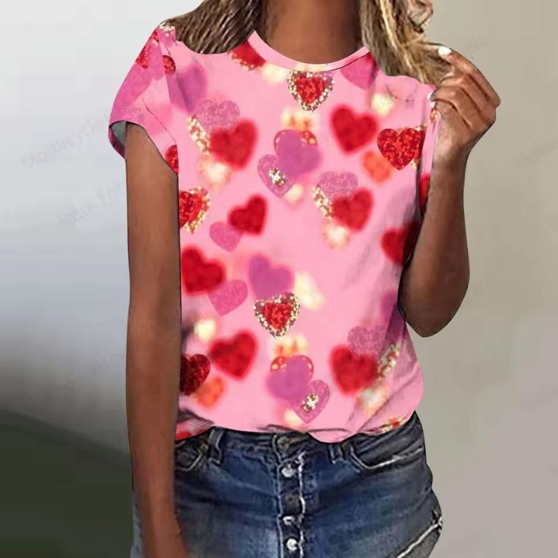 Liebesherz 3D-Druck T-Shirt Damenmode Übergroßes T-Shirt Harajuku Kurzarm Oberteile Tees Valentinstagsgeschenk T-Shirt O-Ausschnitt