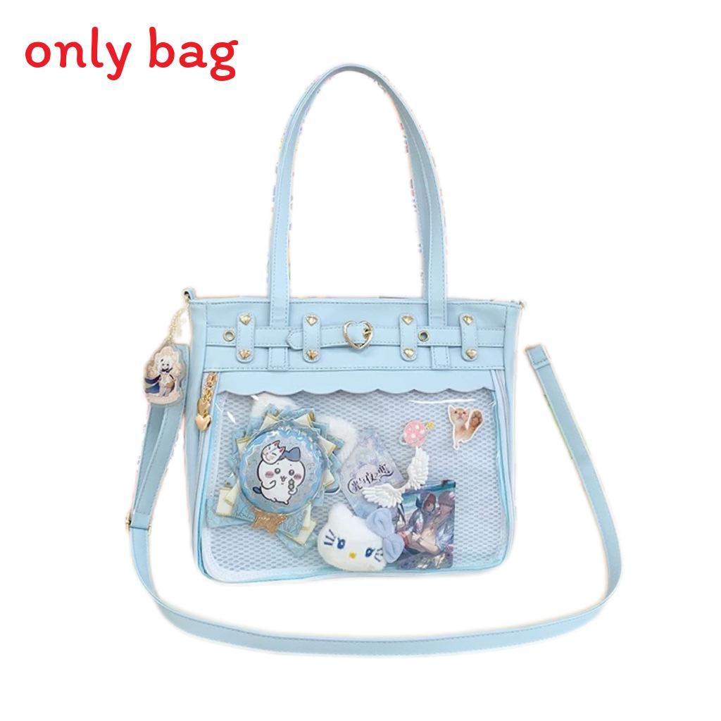 Color Solid Heart Shaped Decor Women Tote Bag With Transparent Compartment