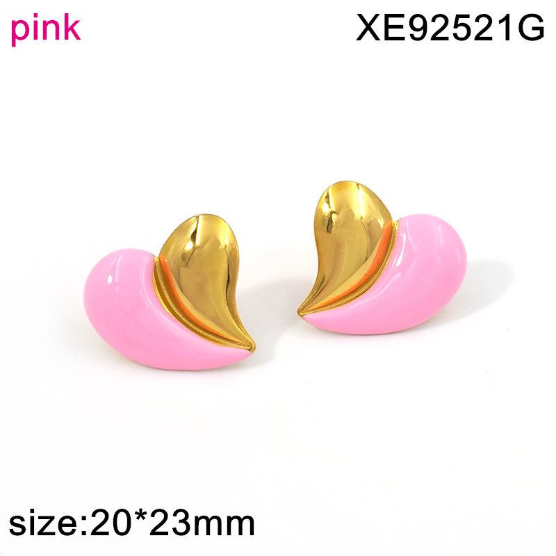 18K Gold Plated Titanium Steel Heart Stud Earrings - Color Block Design, Light Luxury Women's Jewelry.