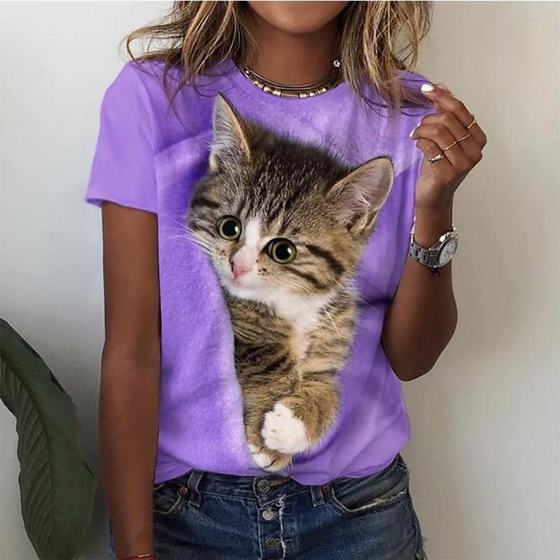 3d Kawaii Cat Print Tshirts Women's T Shirts Funny Fashion Short Sleeve Top Women Y2k Oversized Female Clothing Aesthetics Tees