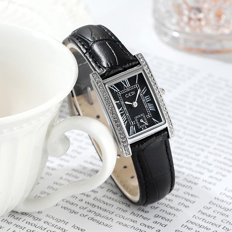 Zegarek kwarcowy damski Gedi w stylu retro, mały kwadratowy z paskiem