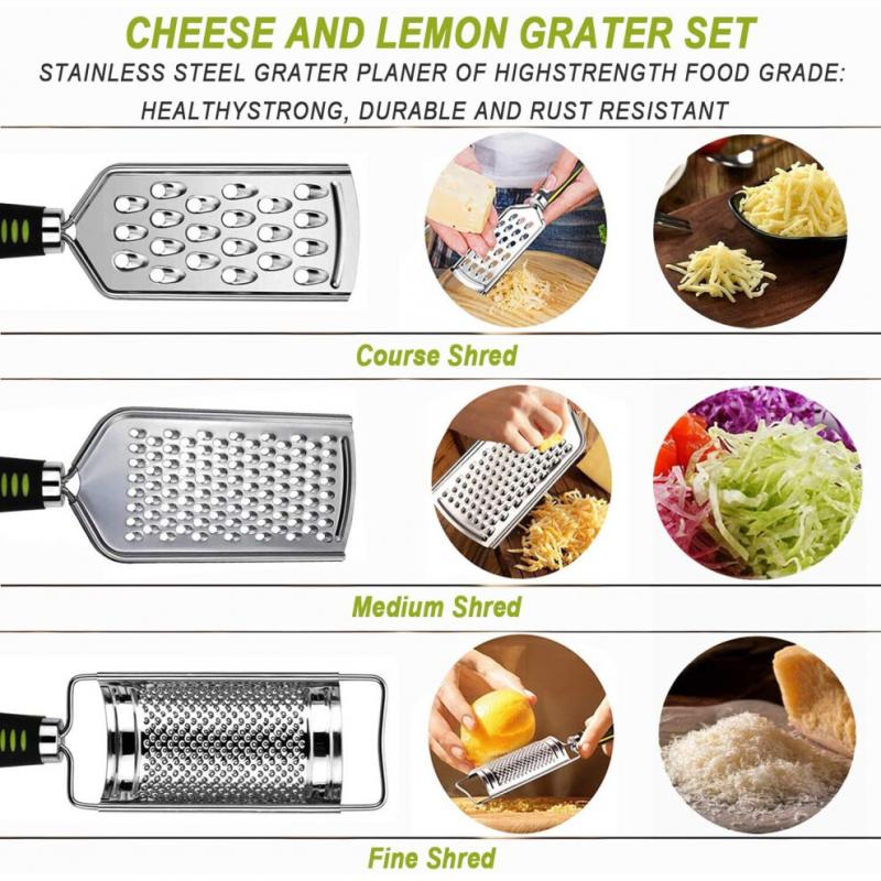 Kitchen Cheese Grater & Lemon Zester, 3 Graters Set, Razor-Sharp Stainless Steel Blade, Ergonomic TPR Handle