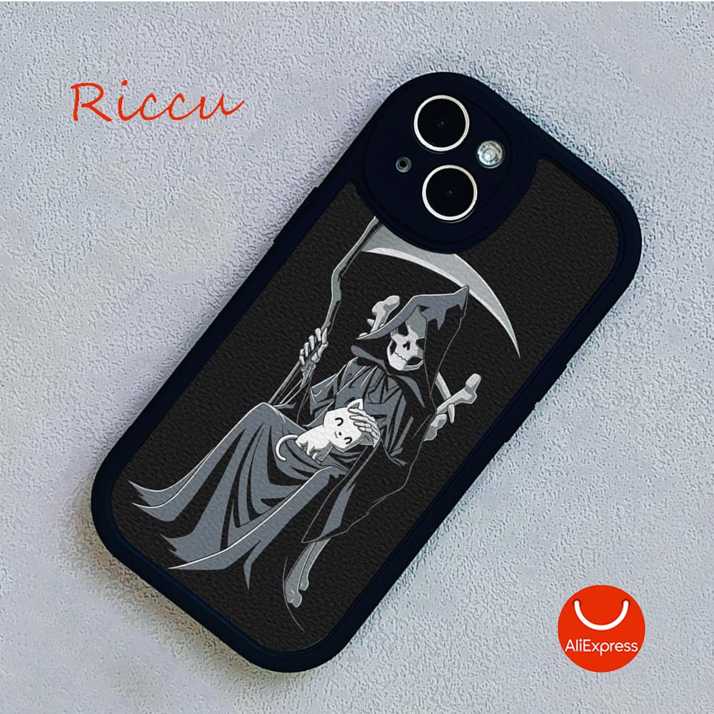 Grim Reaper Skull Skeleton Moblie Phone Case for Iphone 15 promax 12 13 pro 14 Pro  mini plus Lambskin Protective black Covers