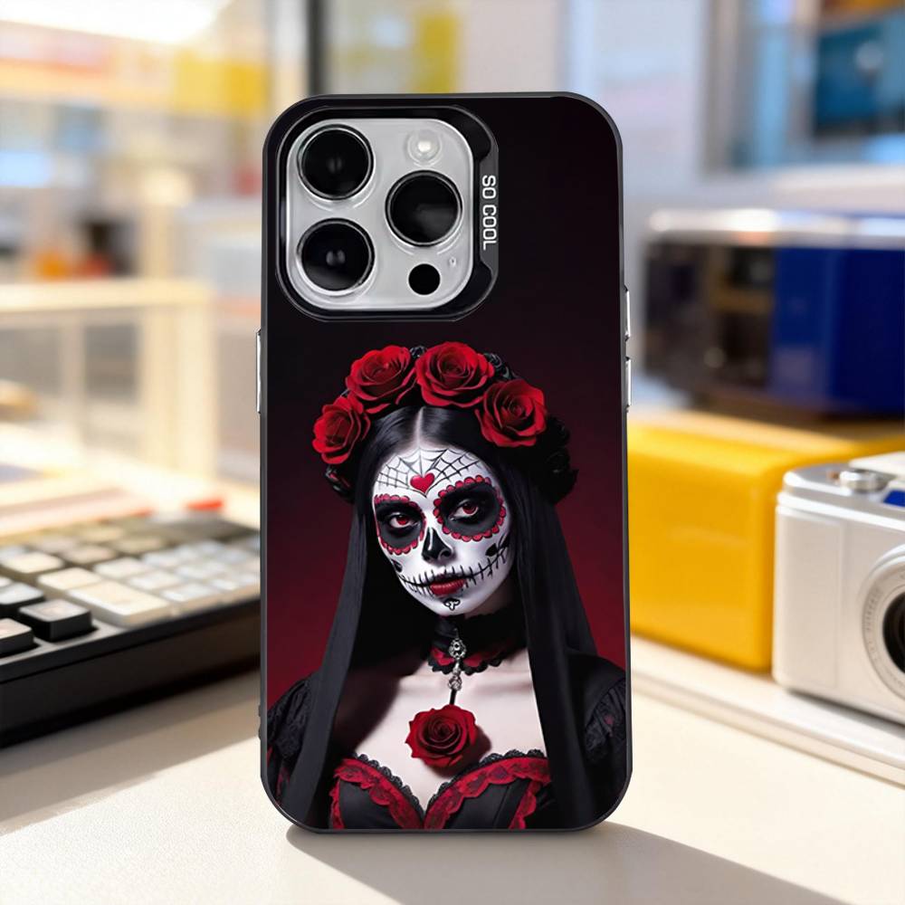 Dead Mexican Catrina Skull For iPhone 11,12,13,14,15,16,17,Pro,Max,Plus,E,Air,Mini Phone Case IMD Matte Black