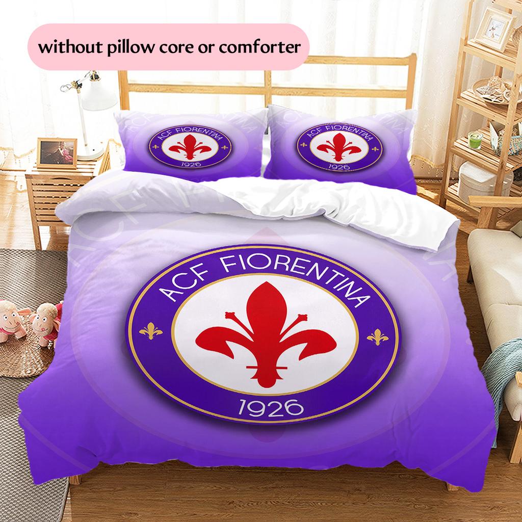 Fotbalový klub ACF Fiorentina Vzorované povlečení Sada prošívaných přikrývek Domácí dekorace Dárek (1 * povlak na peřinu + 2 * povlak na polštář bez jádra)