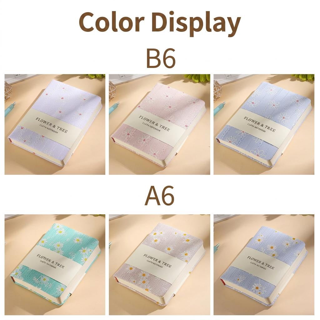 Aesthetic Daisy Puffy Cotton Cover Notebook A6 Portable Pocket Journal Thick Paper 180 Degree Lay Flat for School Office Travel