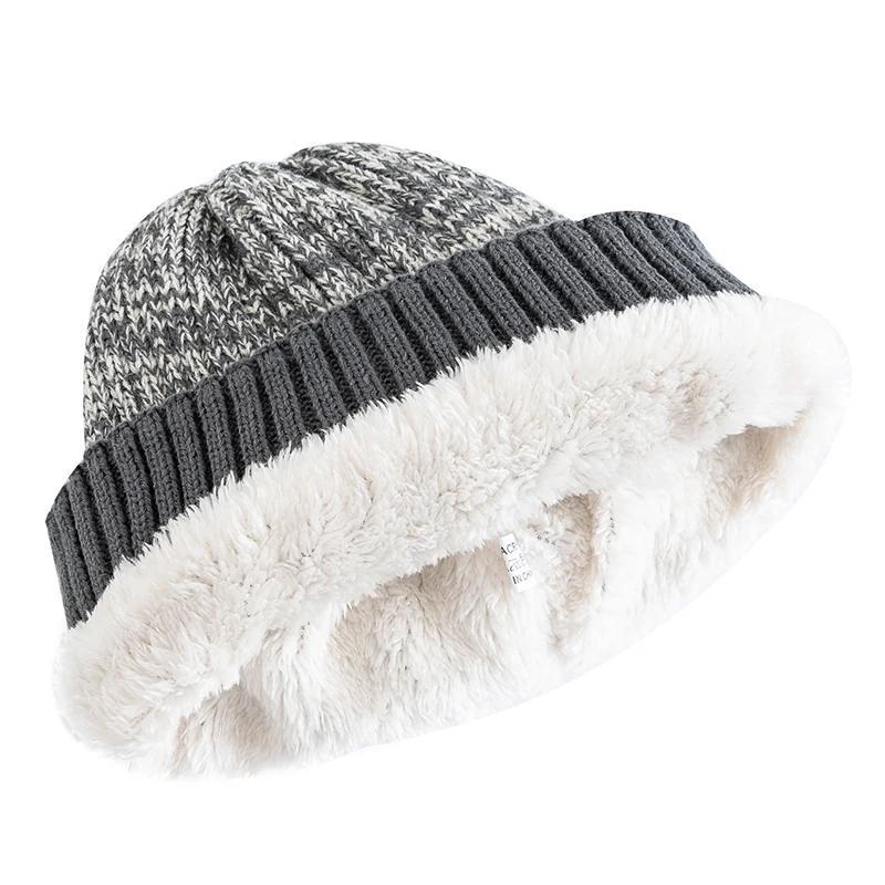 Neue zweifarbige Unisex-Wintermützen mit Fellfutter für Herren und Damen, modische warme Beanie-Mütze, lässige Winter-Strickmützen