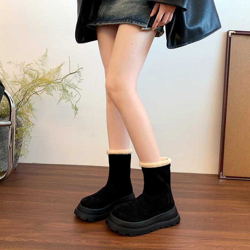 Women's Snow Boots Round Toe Platform Sole Rear Zipper Thickened Cotton Boots with Velvet Fashion All-match Winter Warm Boots