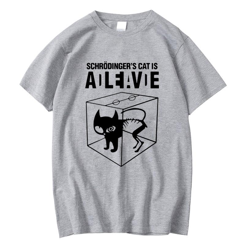 Schrödinger Cat Print T-Shirt Men's Women's Summer Cotton Casual Comfortable T-Shirt Casual Life Big Bang Short Sleeve