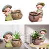 Flower Pot Statue Cute Creative Resin Plant Pot Decorative Figurine Desktop Ornament for Table Office Bookshelf Windowsill Patio